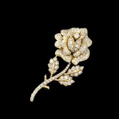 Estate 3 Carat Diamond Encrusted Rose Brooch in 18kt Gold - 4438622