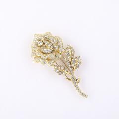 Estate 3 Carat Diamond Encrusted Rose Brooch in 18kt Gold - 4438626