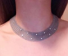 Estate Art Deco Style 18 Karat White Gold and Diamond Mesh Necklace - 2695767