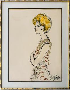 Esther Larson Portrait of Grace Mirabella Mid Century Fashion Illustration - 4559650