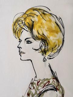 Esther Larson Portrait of Grace Mirabella Mid Century Fashion Illustration - 4559653