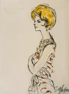 Esther Larson Portrait of Grace Mirabella Mid Century Fashion Illustration - 4559790