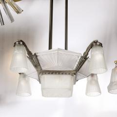 Etablissements Jean Gauthier Art Deco Molded Frosted Glass Chandelier signed EJG Etablissement Jean Gauthier - 3751744