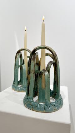 Etienne Dubernet KANDELA Pair of green glazed ceramic candle holders - 4428581