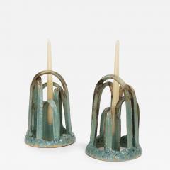 Etienne Dubernet KANDELA Pair of green glazed ceramic candle holders - 4434711