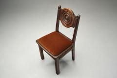 Etienne Kohlmann Set of Six Oak and Mohair Dining Chairs by Etienne Kohlmann France 1930s - 4385278