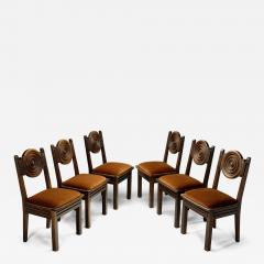 Etienne Kohlmann Set of Six Oak and Mohair Dining Chairs by Etienne Kohlmann France 1930s - 4392061