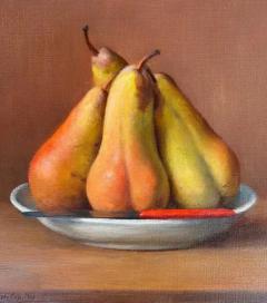 Ettore De Conciliis Italian Ettore de Conciliis Oil on Linen Painting Titled Pear and Knife  - 3772403