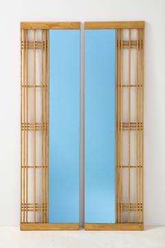 Ettore Sottsass Ettore Sottass Style Oak And Blue Glass Two Piece Mirror - 2243291