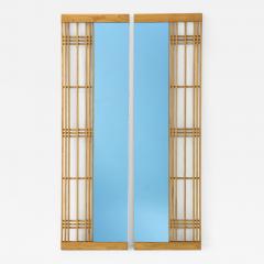 Ettore Sottsass Ettore Sottass Style Oak And Blue Glass Two Piece Mirror - 2244523