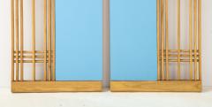 Ettore Sottsass Ettore Sottsass Style 1980s Oak Frame With Blue Glass Two Piece Mirror - 4430743