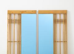 Ettore Sottsass Ettore Sottsass Style 1980s Oak Frame With Blue Glass Two Piece Mirror - 4430744