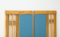 Ettore Sottsass Ettore Sottsass Style 1980s Oak Frame With Blue Glass Two Piece Mirror - 4430748