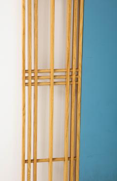 Ettore Sottsass Ettore Sottsass Style 1980s Oak Frame With Blue Glass Two Piece Mirror - 4430752