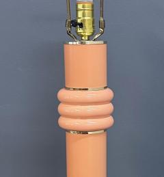 Ettore Sottsass Pair of Post Modern 1980s Peach Ceramic Table Lamps with Brass Trim - 4254340