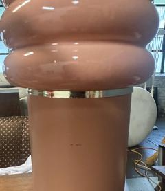 Ettore Sottsass Pair of Post Modern 1980s Peach Ceramic Table Lamps with Brass Trim - 4254346
