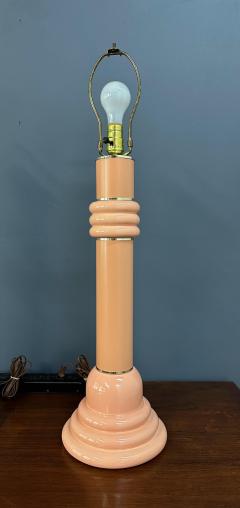 Ettore Sottsass Pair of Post Modern 1980s Peach Ceramic Table Lamps with Brass Trim - 4254348