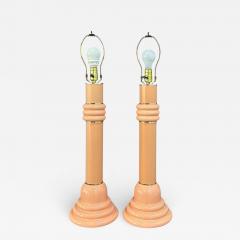 Ettore Sottsass Pair of Post Modern 1980s Peach Ceramic Table Lamps with Brass Trim - 4256424