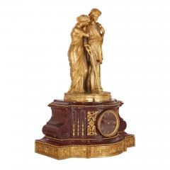 Eugene Aizelin Louis XVI style ormolu and rouge griotte marble clock set - 2965571