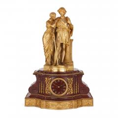 Eugene Aizelin Louis XVI style ormolu and rouge griotte marble clock set - 2965572