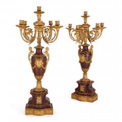 Eugene Aizelin Louis XVI style ormolu and rouge griotte marble clock set - 2965577