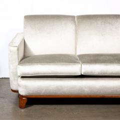 Eugene Schoen Art Deco Platinum Velvet Sofa w Walnut Base Legs by Eugene Schoen - 3197477