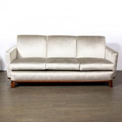 Eugene Schoen Art Deco Platinum Velvet Sofa w Walnut Base Legs by Eugene Schoen - 3197481