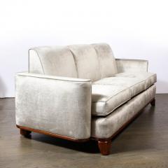Eugene Schoen Art Deco Platinum Velvet Sofa w Walnut Base Legs by Eugene Schoen - 3197552