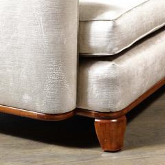 Eugene Schoen Art Deco Platinum Velvet Sofa w Walnut Base Legs by Eugene Schoen - 3197570