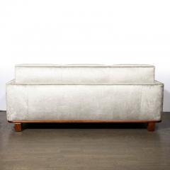 Eugene Schoen Art Deco Platinum Velvet Sofa w Walnut Base Legs by Eugene Schoen - 3197653