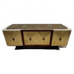 Eugenio Escudero 1950s Hand Painted Gold Leaf Credenza Cabinet Mahogany and Brass Mexico - 3285108