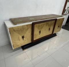 Eugenio Escudero 1950s Hand Painted Gold Leaf Credenza Cabinet Mahogany and Brass Mexico - 3285109