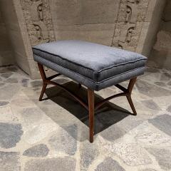 Eugenio Escudero 1950s Modernist Bench in Mahogany Wood New Cushioned Gray Seat Mexico - 2661842