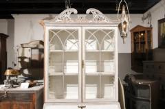 European 1790s Rococo Tall Vitrine Secr taire with Carved Scrolled Pediment - 3491277