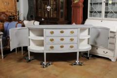 European 1830s Painted Demilune Sideboard with Three Drawers and Rounded Doors - 3491237