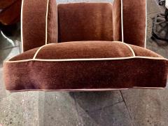 European Art Deco Mohair Leather Glamour Club Chairs Pair Hollywood - 3783827