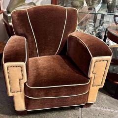 European Art Deco Mohair Leather Glamour Club Chairs Pair Hollywood - 3783836