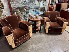European Art Deco Mohair Leather Glamour Club Chairs Pair Hollywood - 3783844