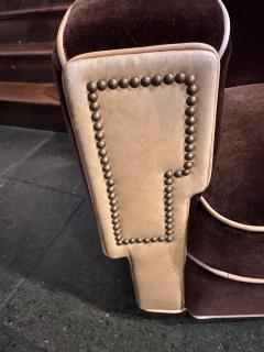 European Art Deco Mohair Leather Glamour Club Chairs Pair Hollywood - 3783857