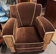 European Art Deco Mohair Leather Glamour Club Chairs Pair Hollywood - 3783861