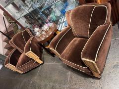 European Art Deco Mohair Leather Glamour Club Chairs Pair Hollywood - 3783873