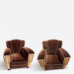 European Art Deco Mohair Leather Glamour Club Chairs Pair Hollywood - 3789205
