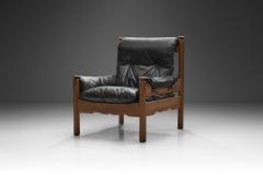 European Cabinetmaker Black Leather and Wood Lounge Chair Europe ca 1950s - 2630513