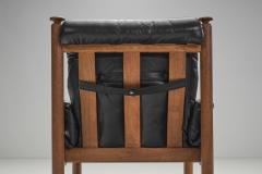 European Cabinetmaker Black Leather and Wood Lounge Chair Europe ca 1950s - 2630520