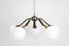 European Mid Century Modern Brass Ceiling Lamp with Leaf Motif Europe ca 1950s - 3102998