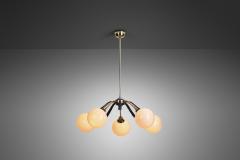 European Mid Century Modern Brass Ceiling Lamp with Leaf Motif Europe ca 1950s - 3110146