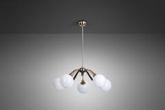 European Mid Century Modern Brass Ceiling Lamp with Leaf Motif Europe ca 1950s - 3110147