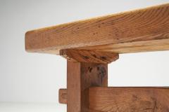 European Mid Century Solid Wood Trestle Bench Europe ca 1950s - 2738187