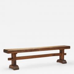 European Mid Century Solid Wood Trestle Bench Europe ca 1950s - 2747567