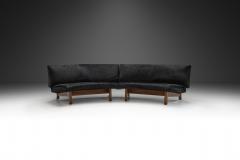 European Mid Century Two Part Sofa in Black Cow Hide Europe ca 1950s - 2717693